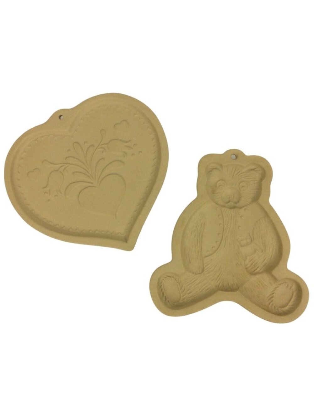 Brown Bag Cookie Art Molds Set Of 2 Teddy Bear & Heart Embossed Designs 1986